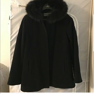 Black Wool Coat w/Fox Fur Hood